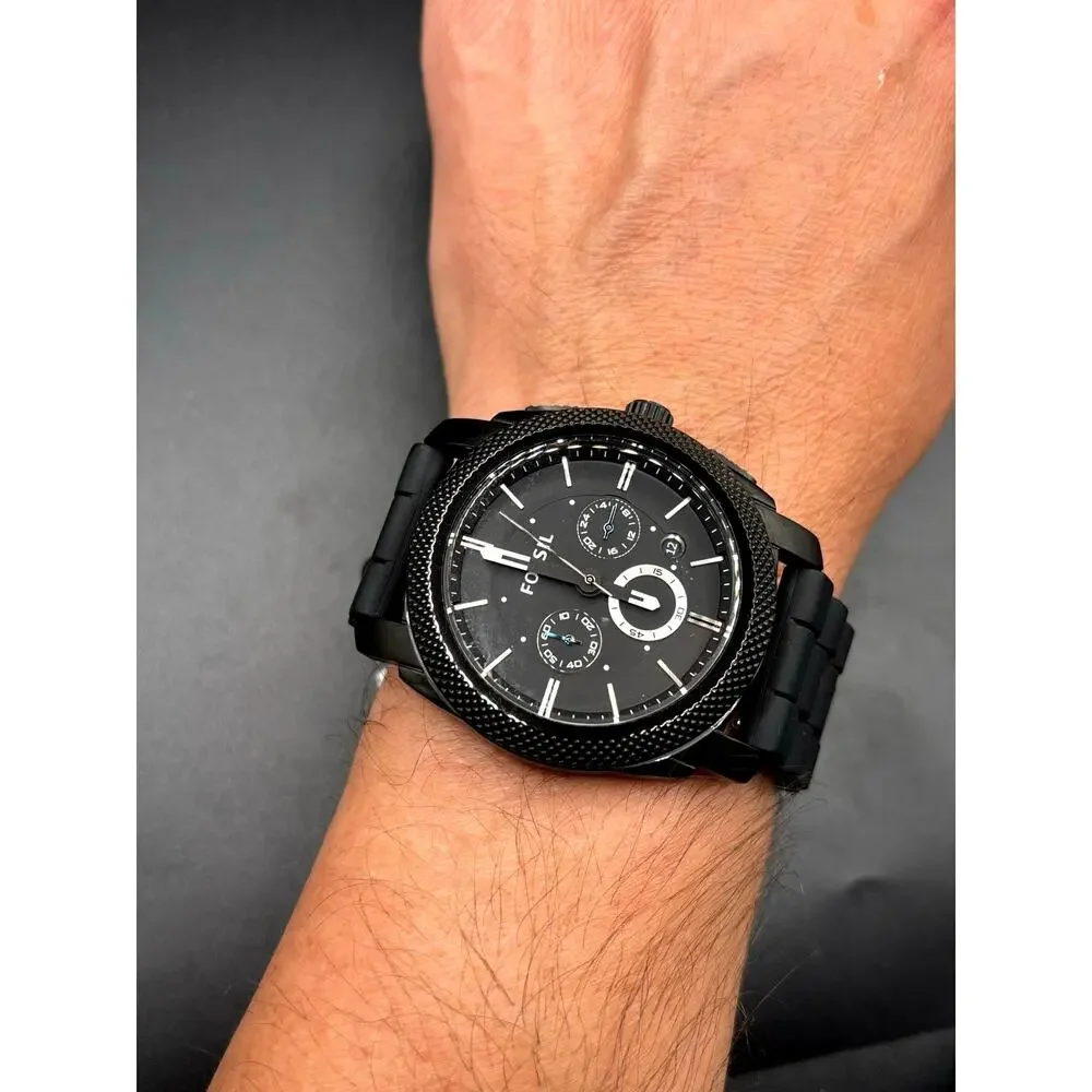 Fossil FS4487 Men's Machine Chronograph Black Silicone Strap Watch NIBWT